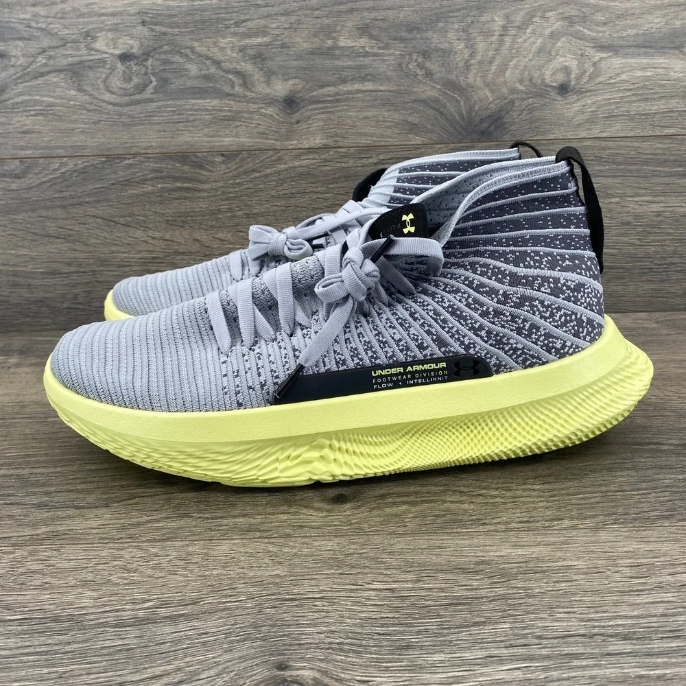Under Armour Flow Futr X Mens Size 12.5 Grey Lime Yellow IntelliKnit Sneakers